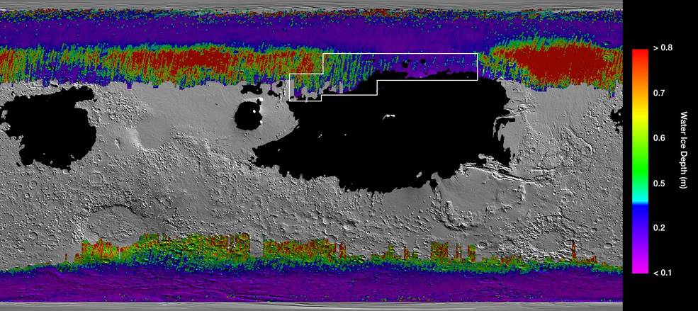 Analisi spettrale di una area ghiacciata di Marte. Credit: NASA