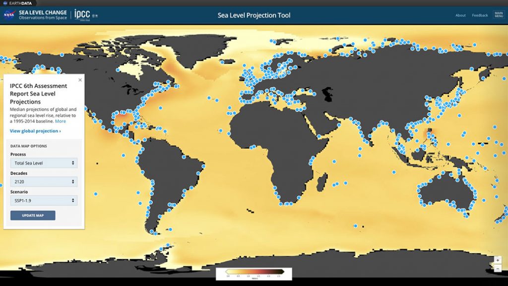 Uno screenshot della mappa interattiva del livello dei mari