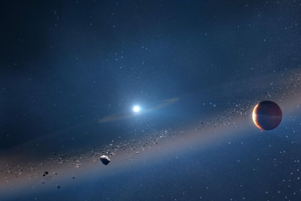 Un'interpretazione artistica di un esopianeta simile a Giove in orbita attorno a una nana bianca. È la prova che i pianeti possono sopravvivere alla morte della loro stella