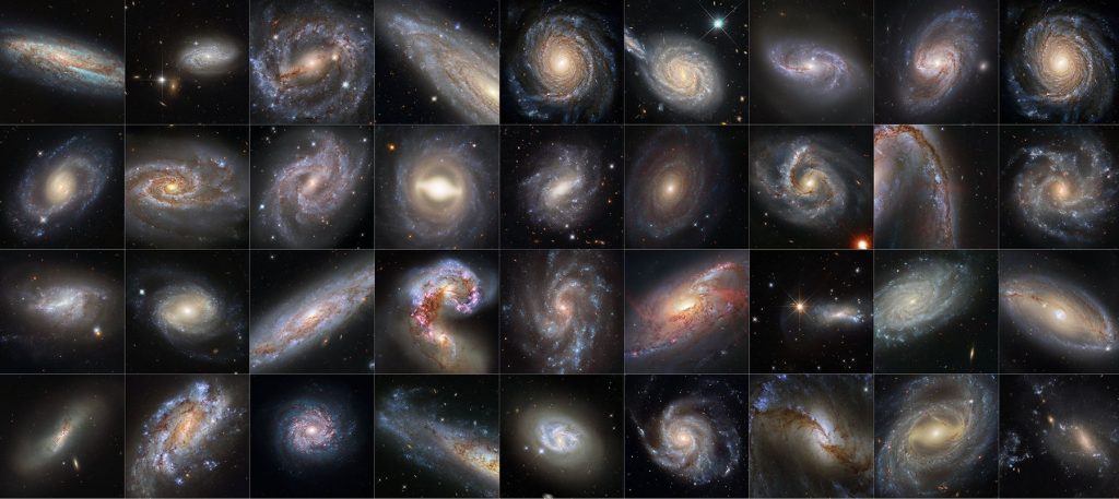 Questa raccolta di 36 immagini del telescopio spaziale Hubble della NASA presenta galassie che ospitano sia le variabili Cefeidi che le supernove. Credits: NASA, ESA, Adam G. Riess (STScI, JHU)