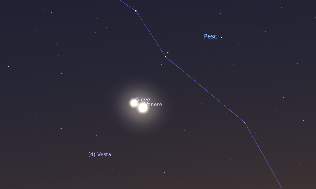 Congiunzione Giove e Venere il 1 marzo 2023 alle ore 18:30