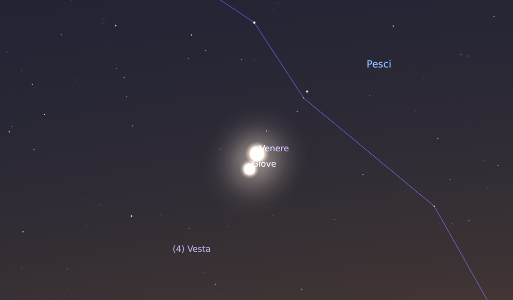 Congiunzione Giove e Venere il 2 marzo 2023 alle ore 18:30
