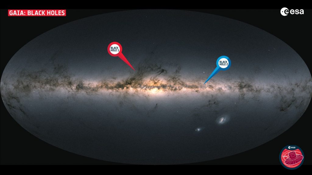 Posizione dei due nuovi buchi neri scoperti da Gaia