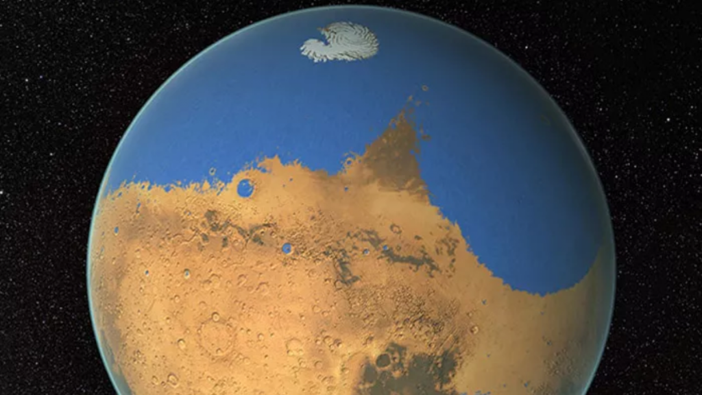 Rappresentazione artistica del passato di Marte milioni di anni fa