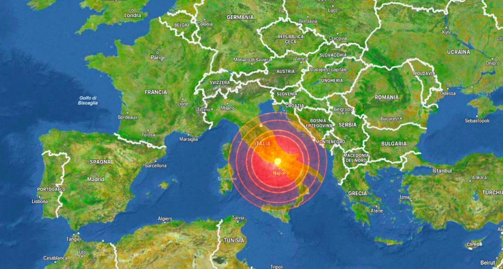 Simulazione di un impatto di un asteroide.