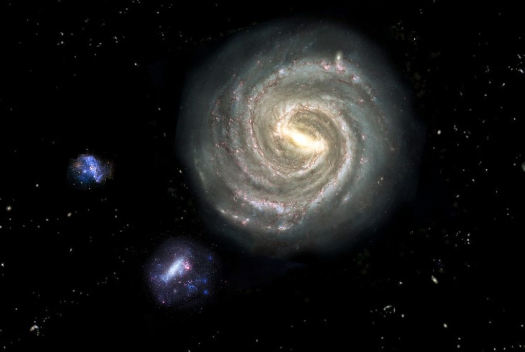 Rappresentazione della Via Lattea con le Nubi di Magellano