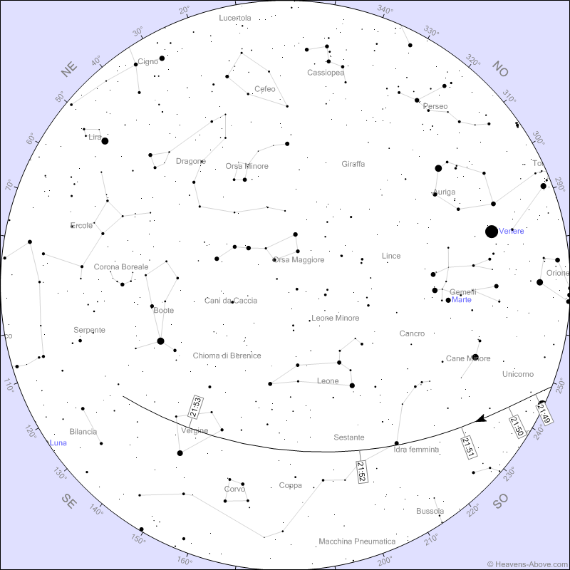 Mappa Starlink di stasera 5 Maggio