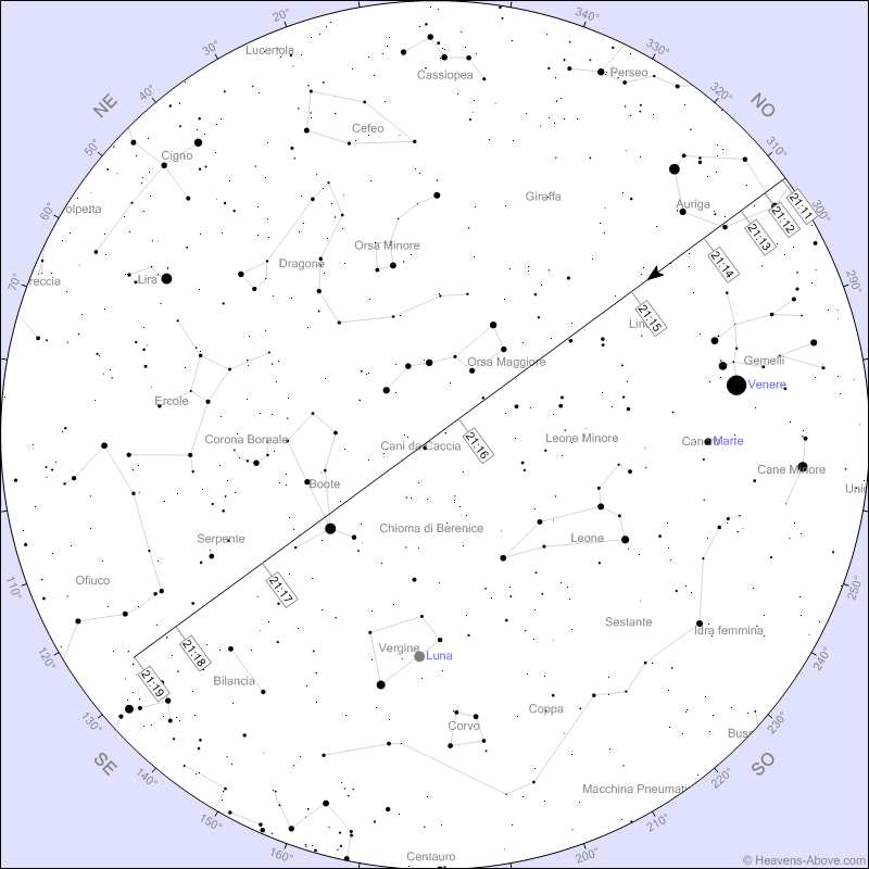 La mappa riferita al passaggio della Stazione Spaziale dalla Campania di oggi 30 Maggio 2023