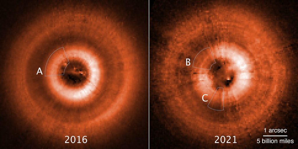 Le immagini di confronto del disco protoplanetario di TW Hydrae