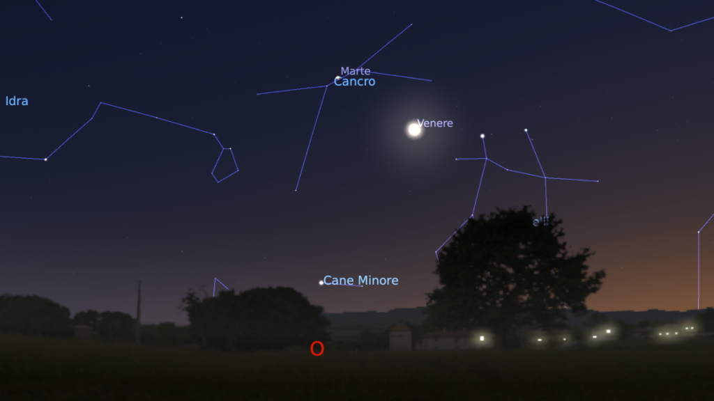 La simulazione del cielo di stasera con Venere