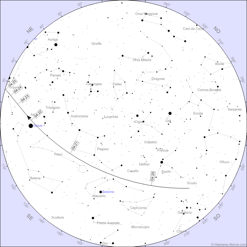 Mappa Starlink di stanotte 26 Giugno 2023