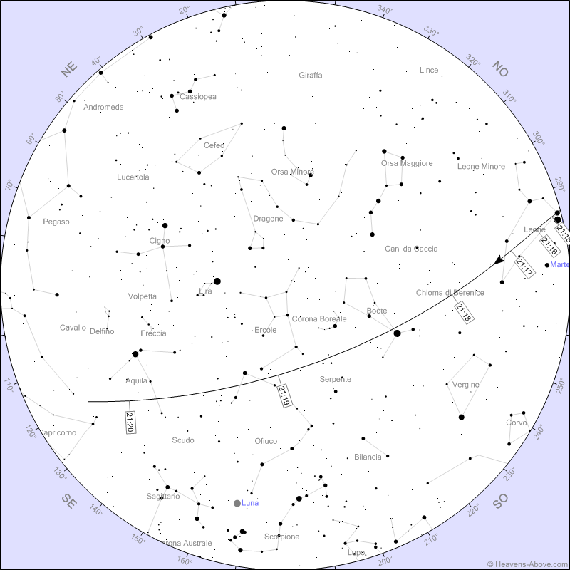Mappa Starlink di stasera 29 Luglio 2023