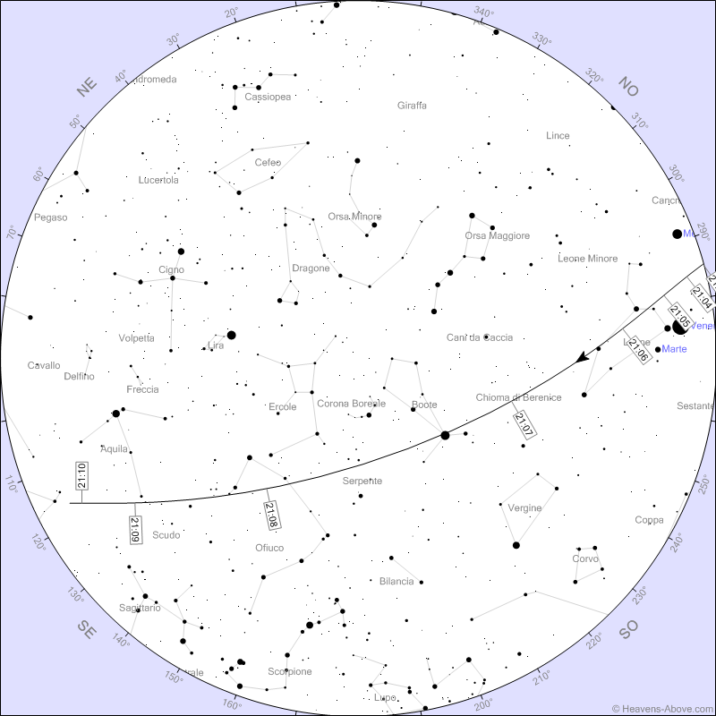 Mappa Starlink di stanotte 17 Luglio 2023