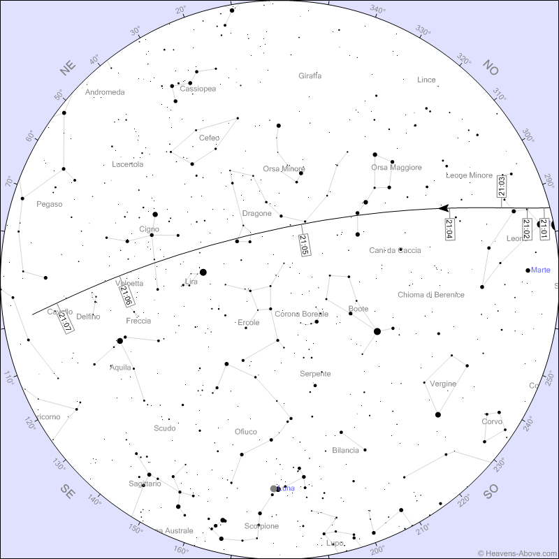 Mappa Starlink di stasera 28 Luglio 2023