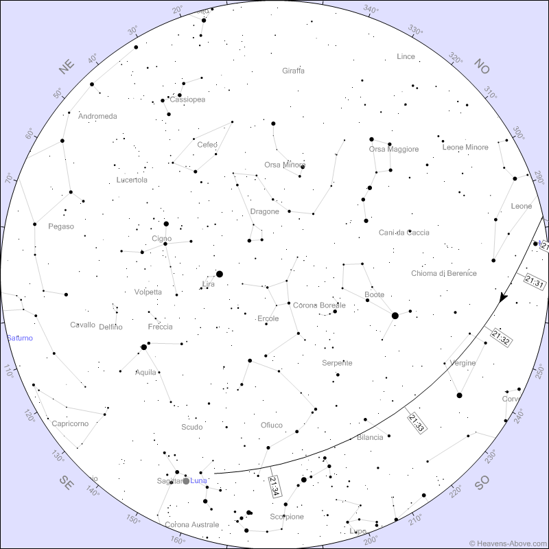 Mappa Starlink di stasera 30 Luglio 2023