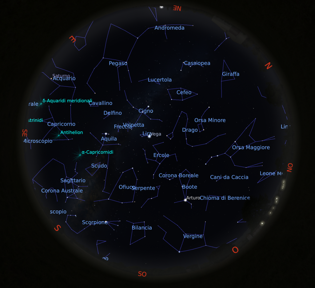 Il cielo di Luglio 2023 alle ore 23
