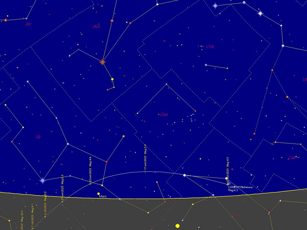 Mappa della cometa a partire dal 17 settembre alle ore 20