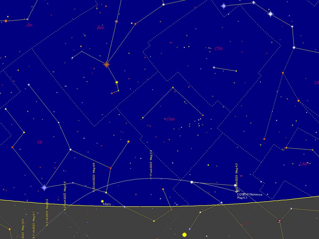 Mappa della cometa a partire dal 17 settembre alle ore 20