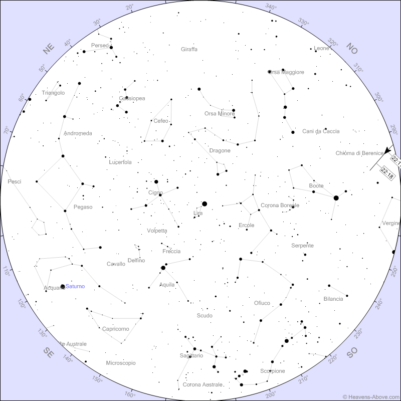 Mappa Starlink di stasera 13 Agosto 2023