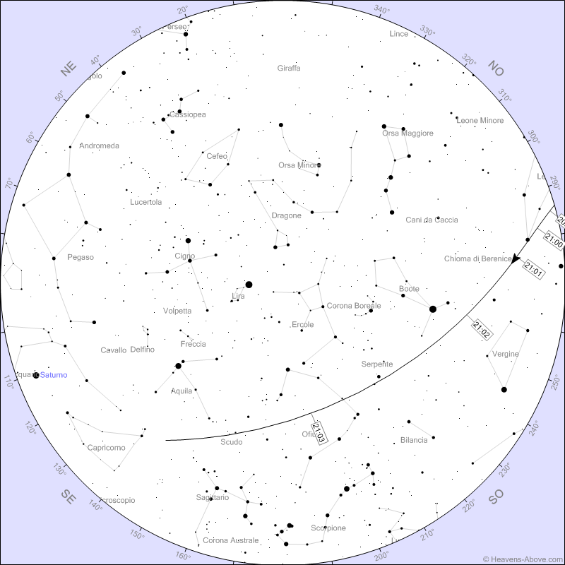 Mappa Starlink di stasera 16 Agosto 2023