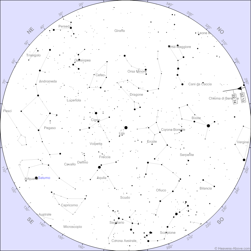 Mappa Starlink di stasera 11 Agosto 2023