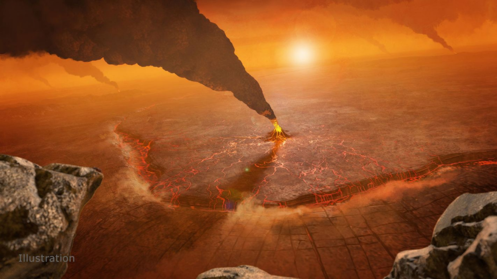 Artist's impression of volcanoes on Venus