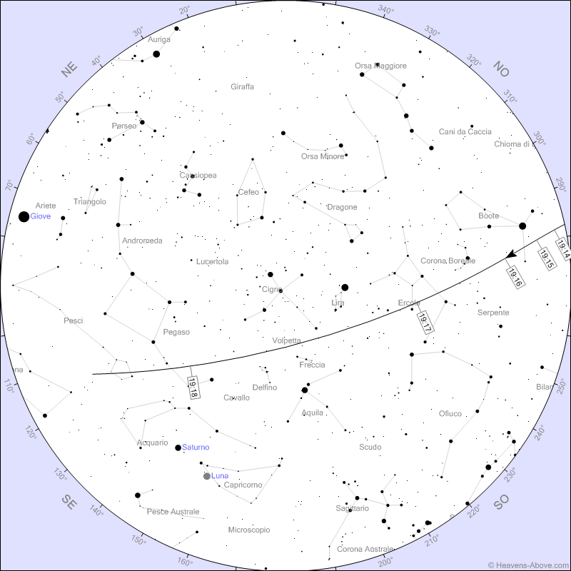 Il passaggio Starlink di stasera 23 Ottobre 2023 alla 19:14