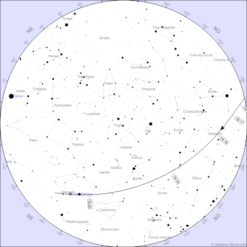 Il passaggio Starlink di stasera 24 Ottobre 2023 alla 19:15