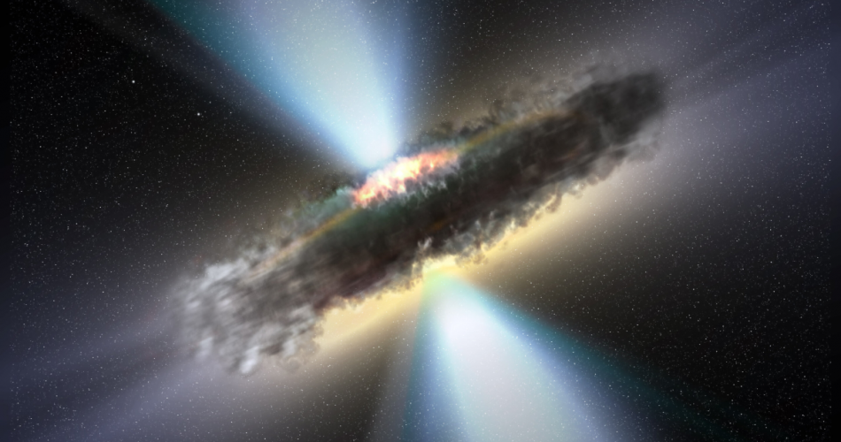 La luce di alcuni quasar è bloccata dalla polvere della loro galassia ospitante  --- (Fonte immagine: https://www.passioneastronomia.it/wp-content/uploads/2023/11/BeFunky-collage-2023-11-12T203752.936-950x500.png)