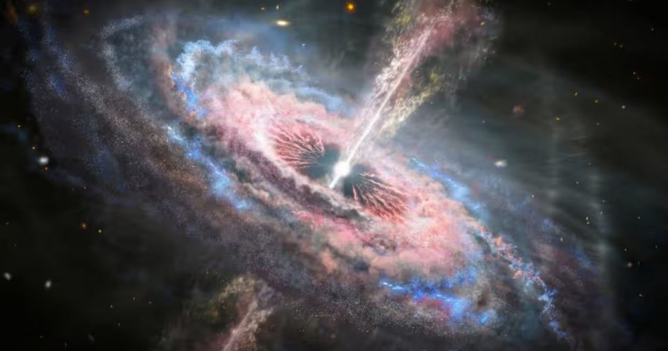 Astronomi sconcertati dalla scoperta di un antico buco nero grande come un milione di Soli  --- (Fonte immagine: https://www.passioneastronomia.it/wp-content/uploads/2023/12/Testo-del-paragrafo-2023-12-15T073740.758-950x500.jpg)