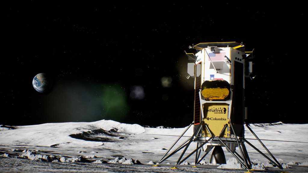 Rappresentazione artistica di Nova-C sul suolo lunare. Credito: Intuitive machines Luna