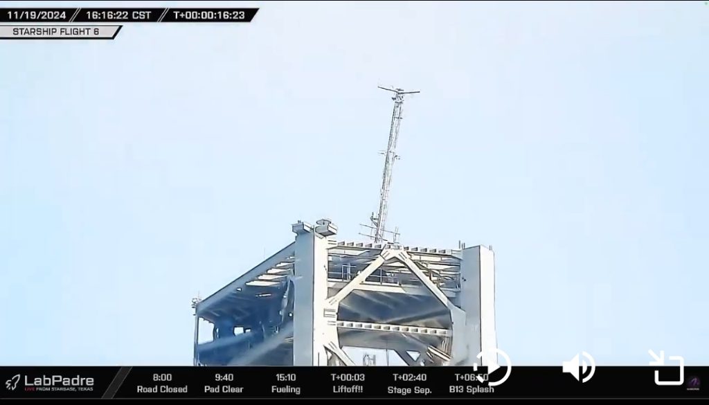 Il danno all'antenna parafulmine dello Stage0. Credito: SpaceX