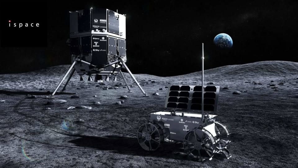 Rendering del lander Hakuto-R "Resilience" e del rover Tenacious Luna
