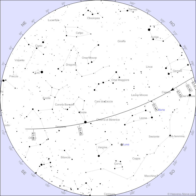 La mappa Starlink di stasera