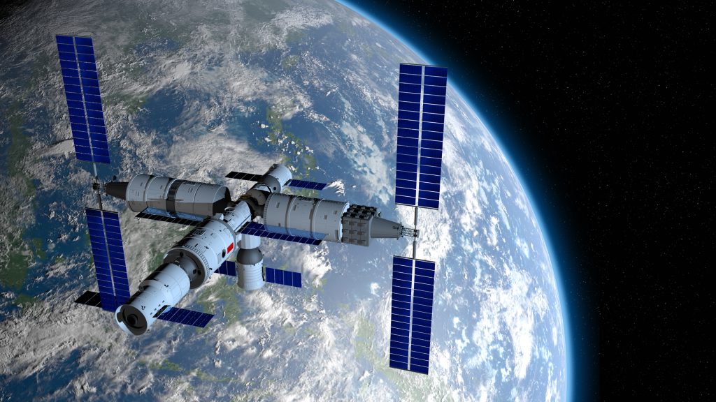 Rendering 3D della stazione spaziale cinese Tiangong. Credito: CNSA