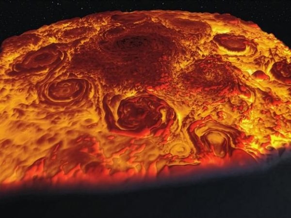Vortici polari di Giove. Crediti: NASA/JPL-Caltech/SwRI/ASI/INAF/JIRAM