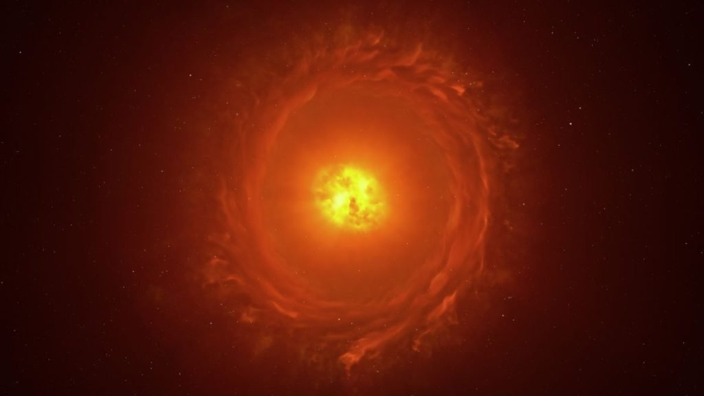 Rappresentazione artistica della supergigante rossa WOH G64. Crediti: ESO/L. Calçada