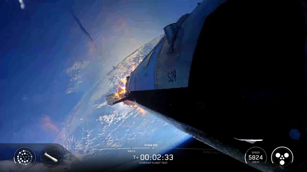 Hot staging e separazione primo stadio. Credito: SpaceX