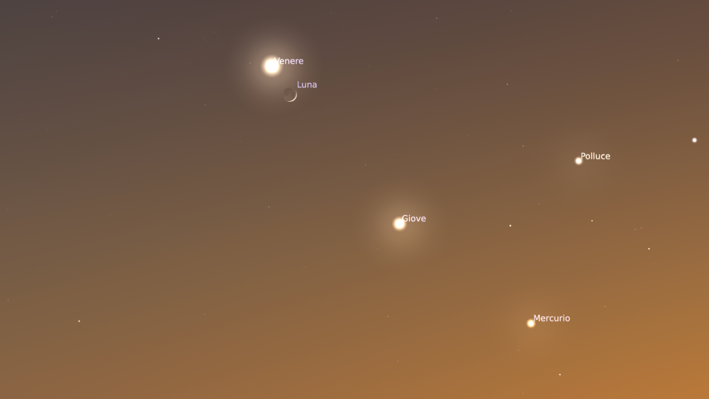 Congiunzione Venere, Luna, Giove e Mercurio
