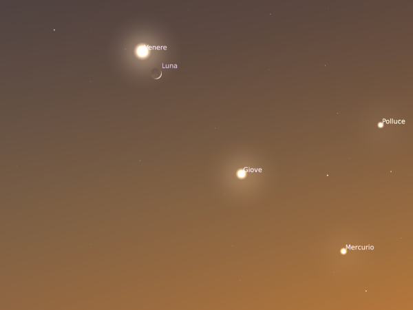 Congiunzione Venere, Luna, Giove e Mercurio