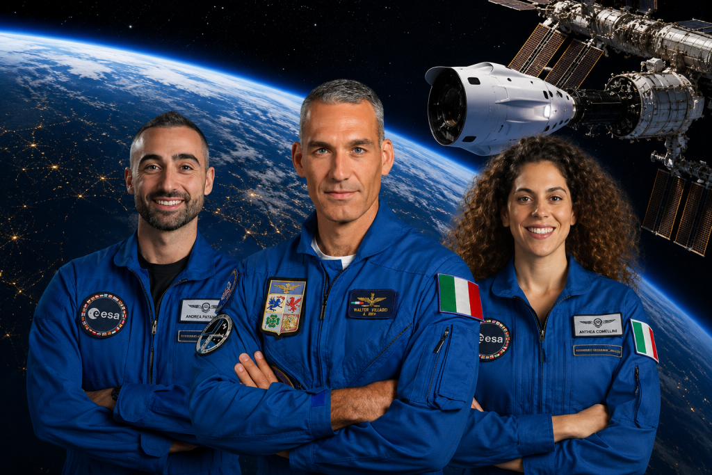 Da sinistra: Andrea Patassa, Valter Villadei ed Anthea Comellini. Immagine generata dall’AI Axiom