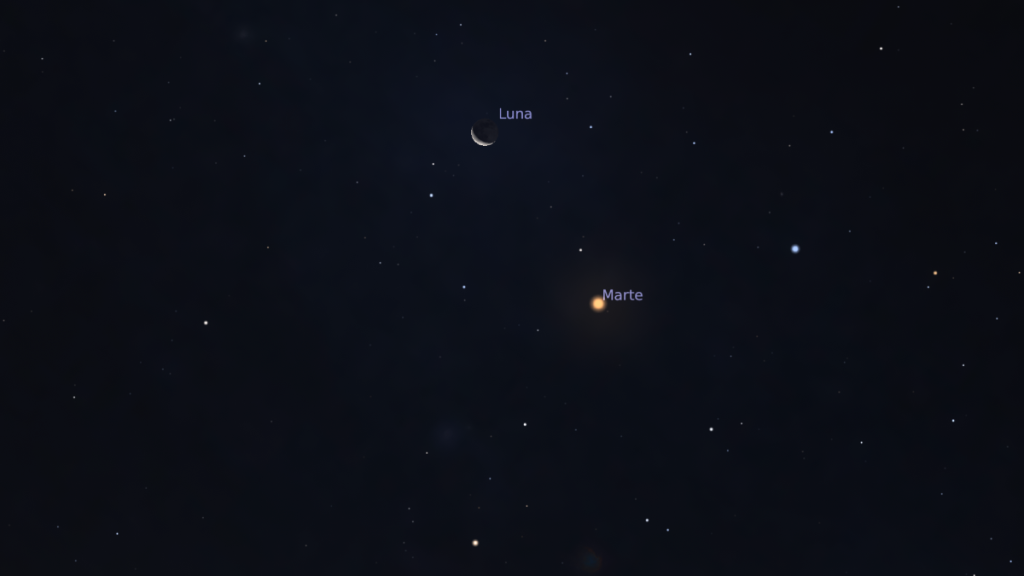 Congiunzione e bacio tra Luna e Marte
