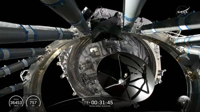 Il momento del rilascio del telescopio spaziale Nancy Grace Roman. Credito: SpaceX