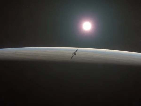 Immagine generata da AI raffigurante la sonda in orbita attorno a Venere