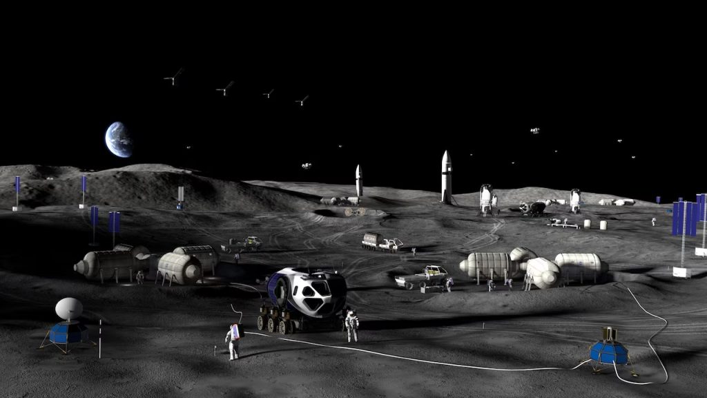Rappresentazione artistica di una base lunare. Credito: NASA