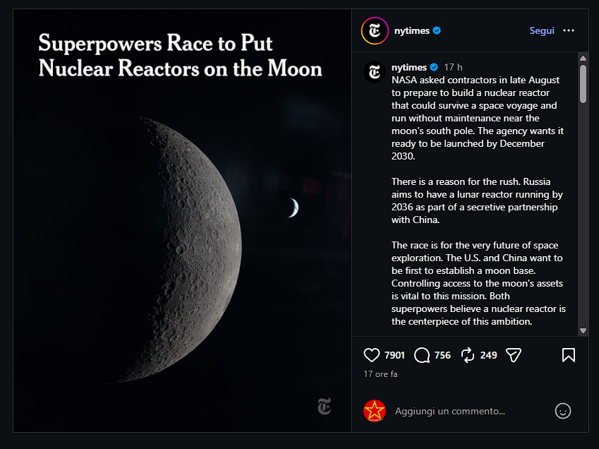 Articolo del New York Times pubblicato su Instagram ieri.